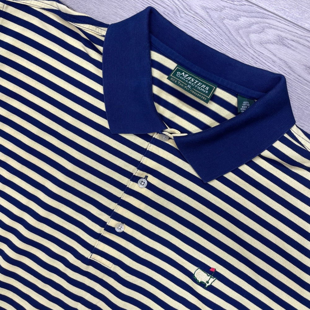 Masters Collection Polo Shirt Mens XL Yellow Blue Striped Short Sleeve Golf